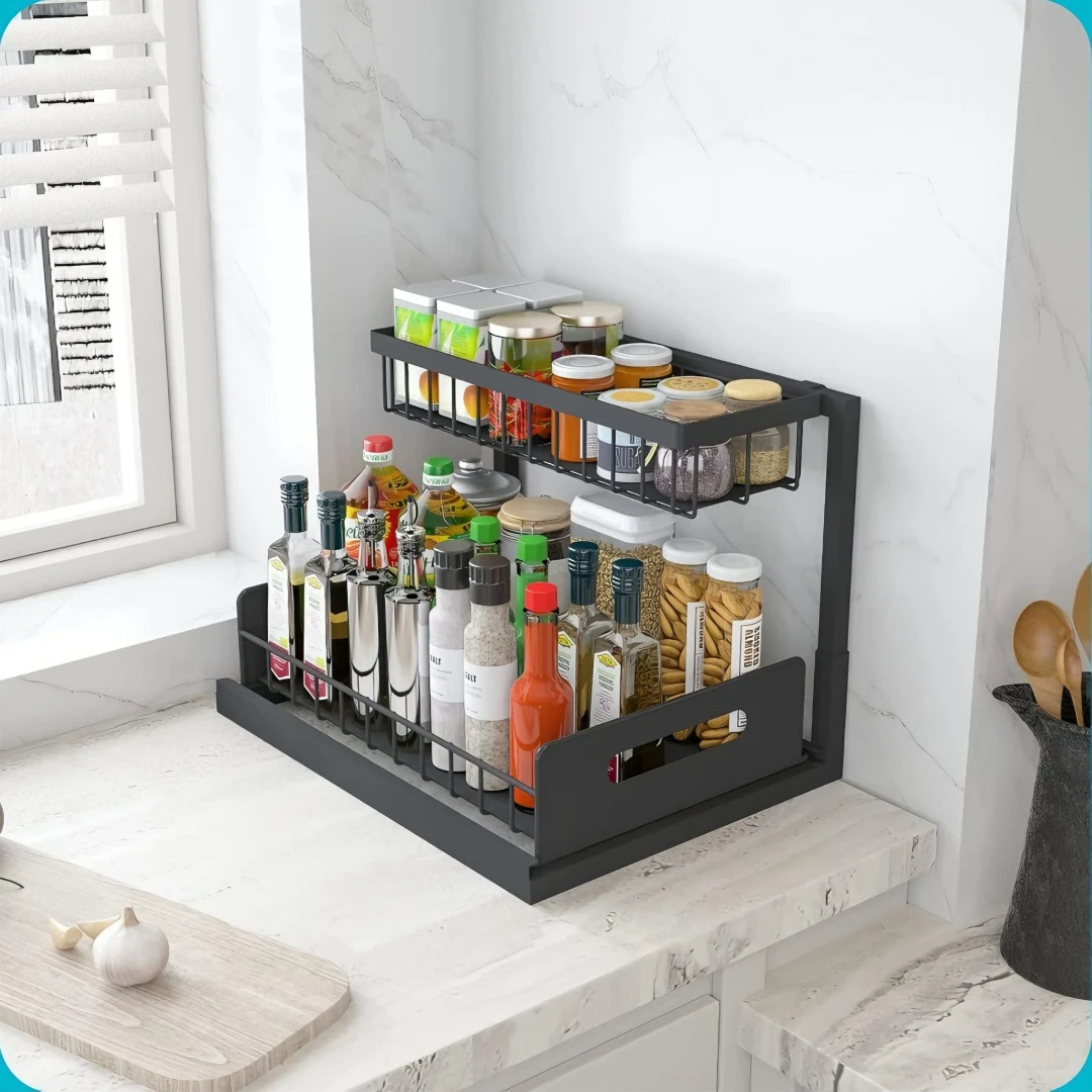 2 Tier Multipurpose Metal Organizer with Slide Rails Kitchen organizer