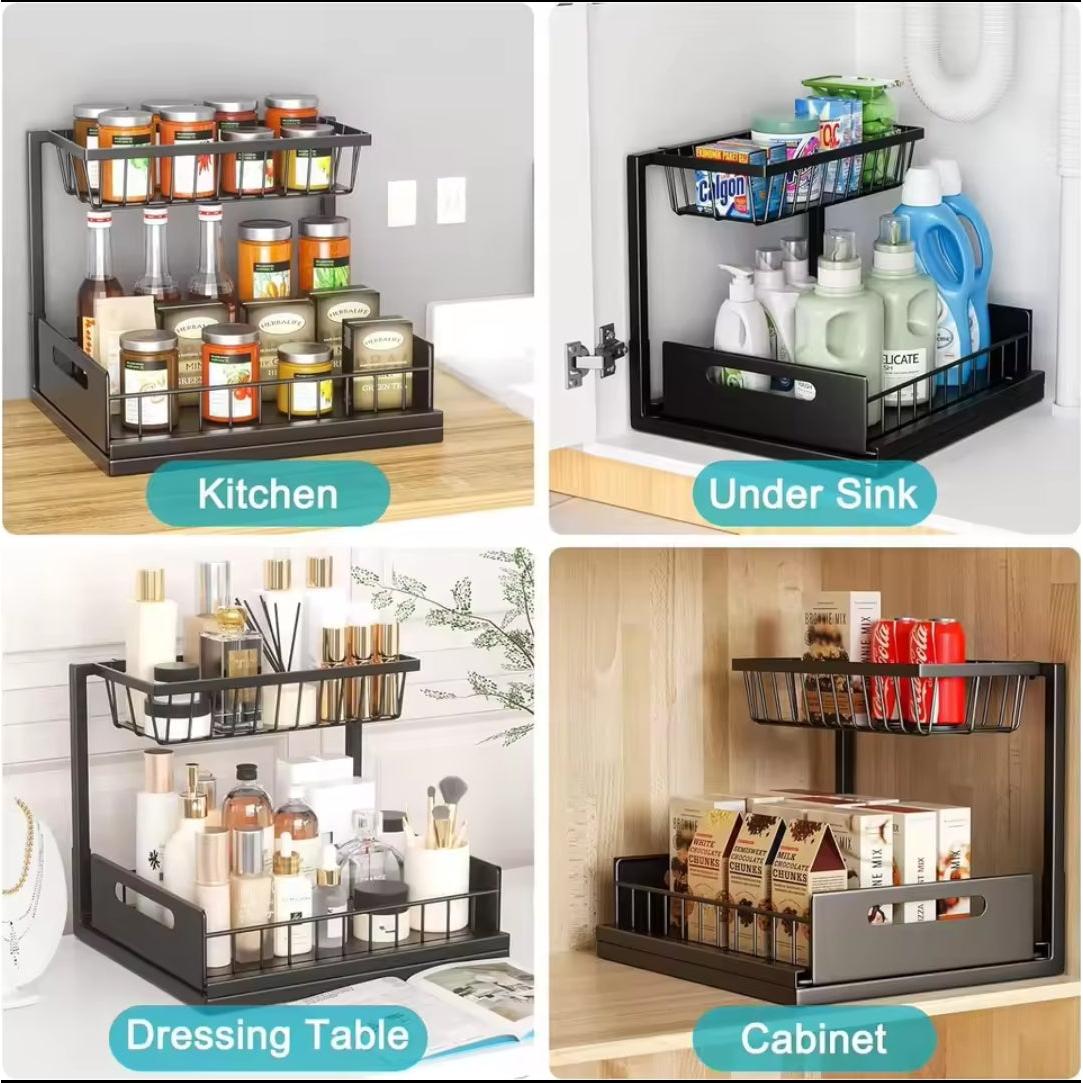 2 Tier Multipurpose Organizer with Slide Rails Metal Construction