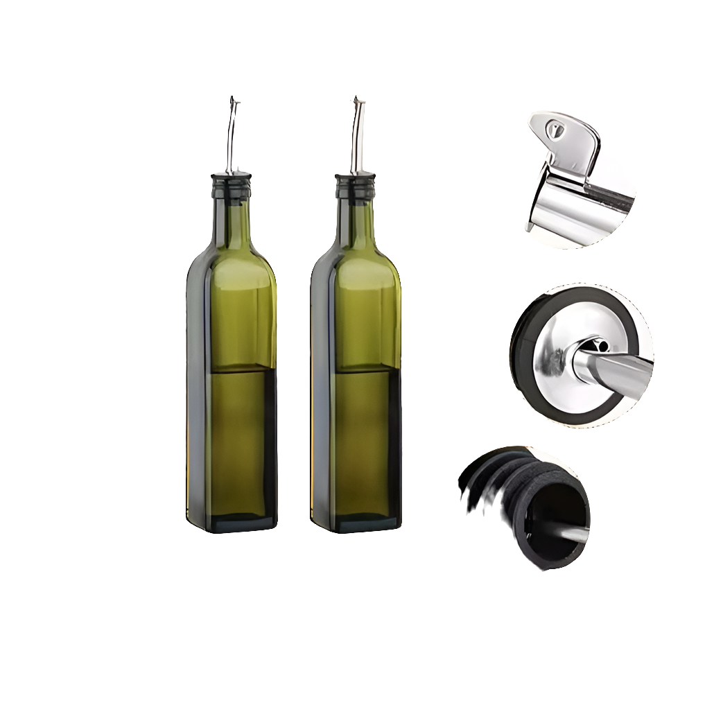 2 in 1 Glass Oil Dispenser Bottle Set with Bamboo Lid and Accessories