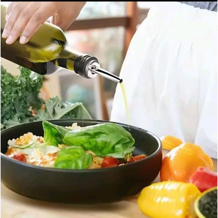 2 in 1 Glass Oil Dispenser Bottle Set with Bamboo Lid and Accessories