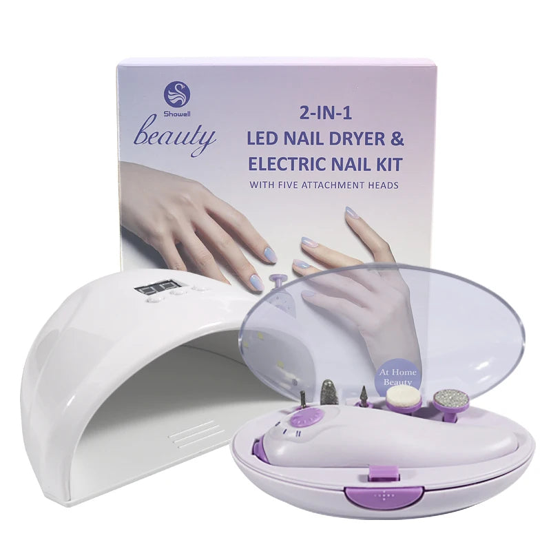 2-in-1 LED Nail Dryer & Electric Nail Kit with 5 Attachment Heads – At-Home Manicure Tool
