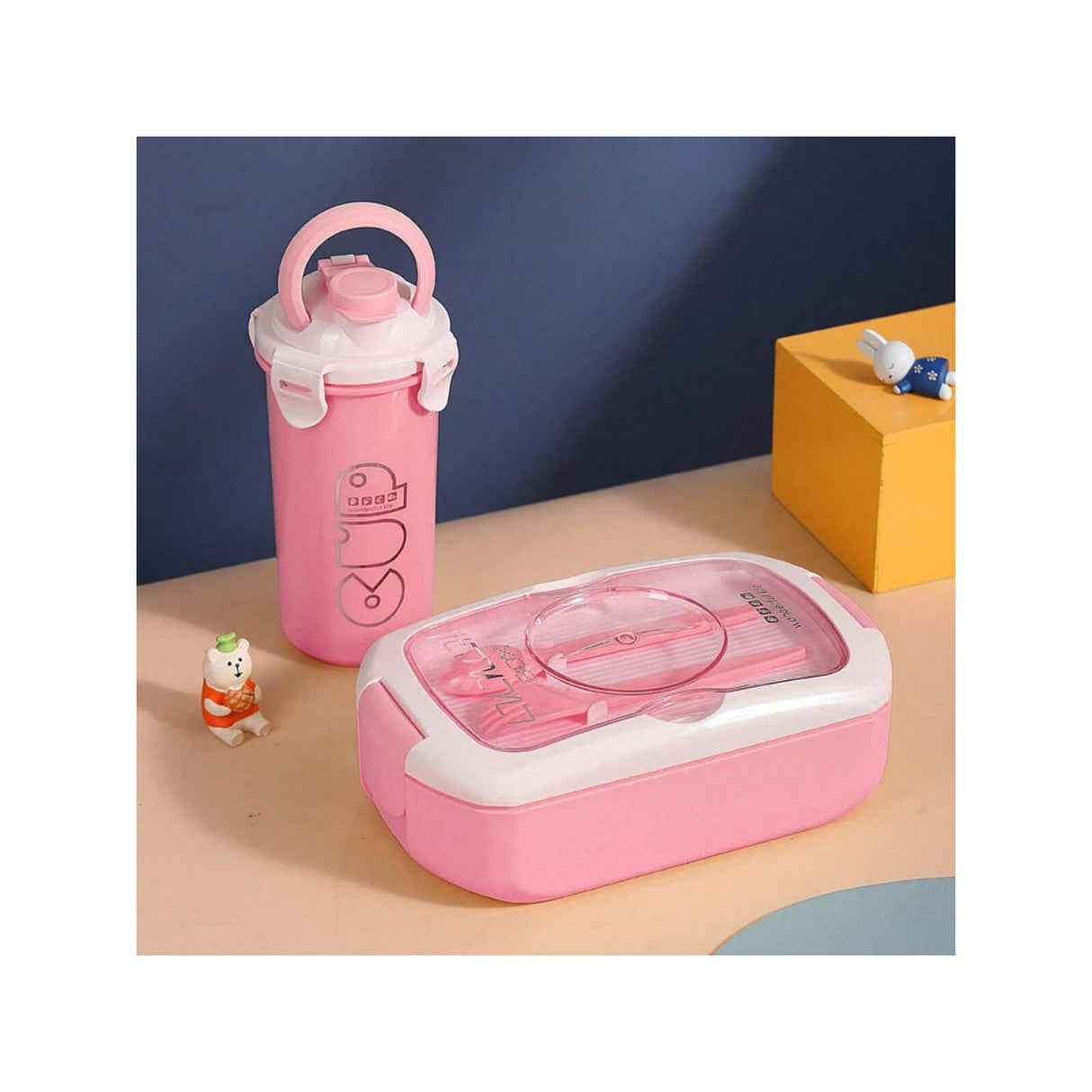 2 in 1 Lunch Box with Bottle 750ml Dish + 450ml Water Bottle | Microwave Safe, Leakproof & Eco Friendly