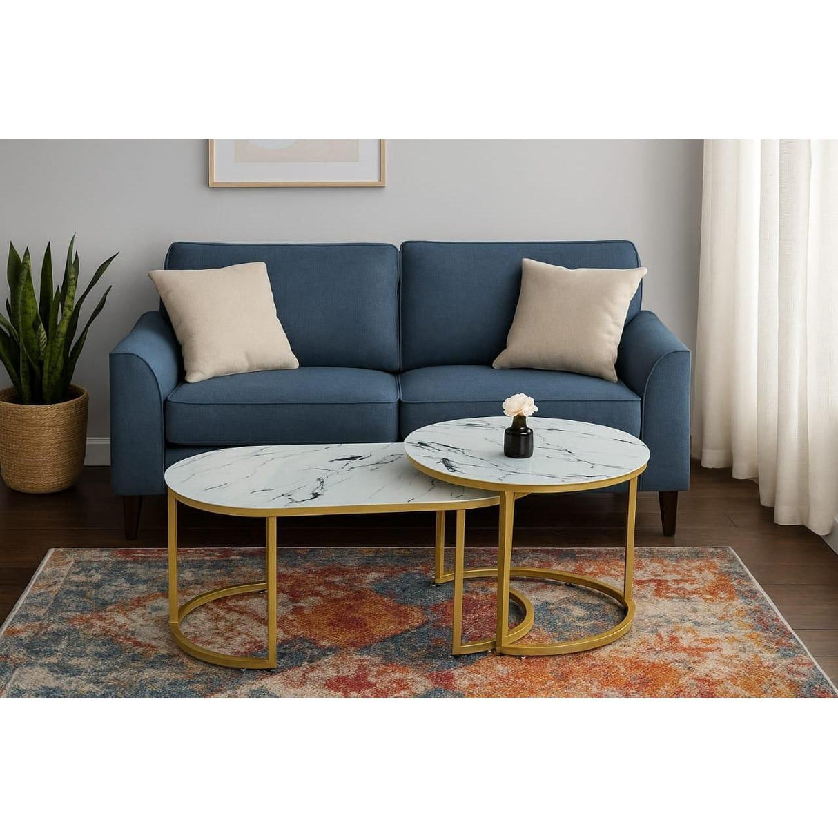 2 in 1 Round Glass and Oval Top Nesting Tables Modern Design