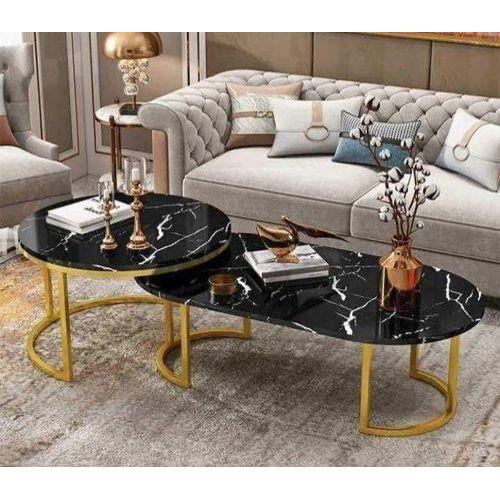 2 in 1 Round Glass and Oval Top Nesting Tables Modern Design