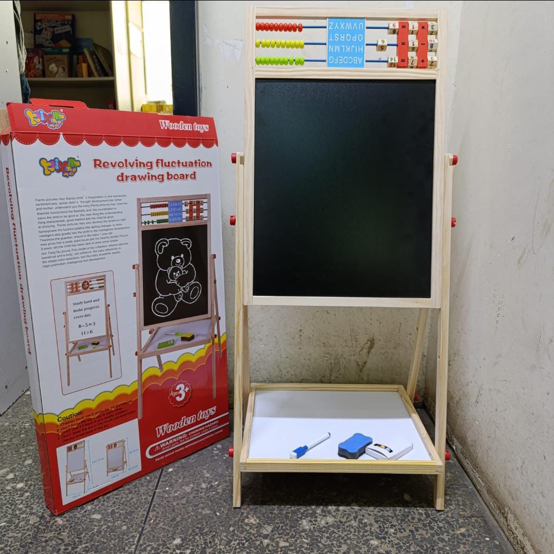 2 in 1 Wooden Blackboard and Whiteboard for Kids Learning and Drawing