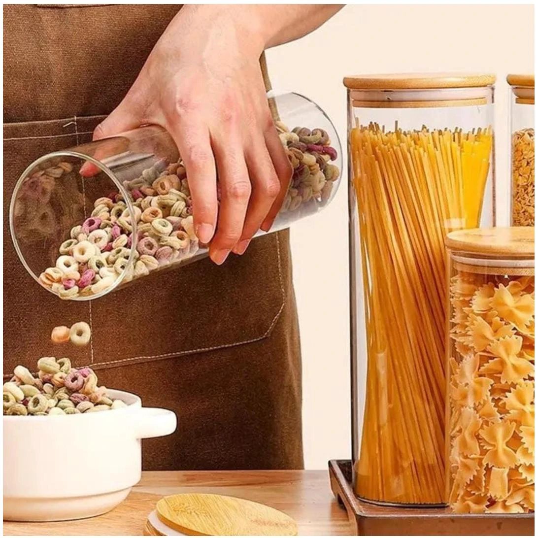 2000ml Glass Spaghetti & Cereal Jar with Airtight Bamboo Lid – Round food storage Food Storage Containers
