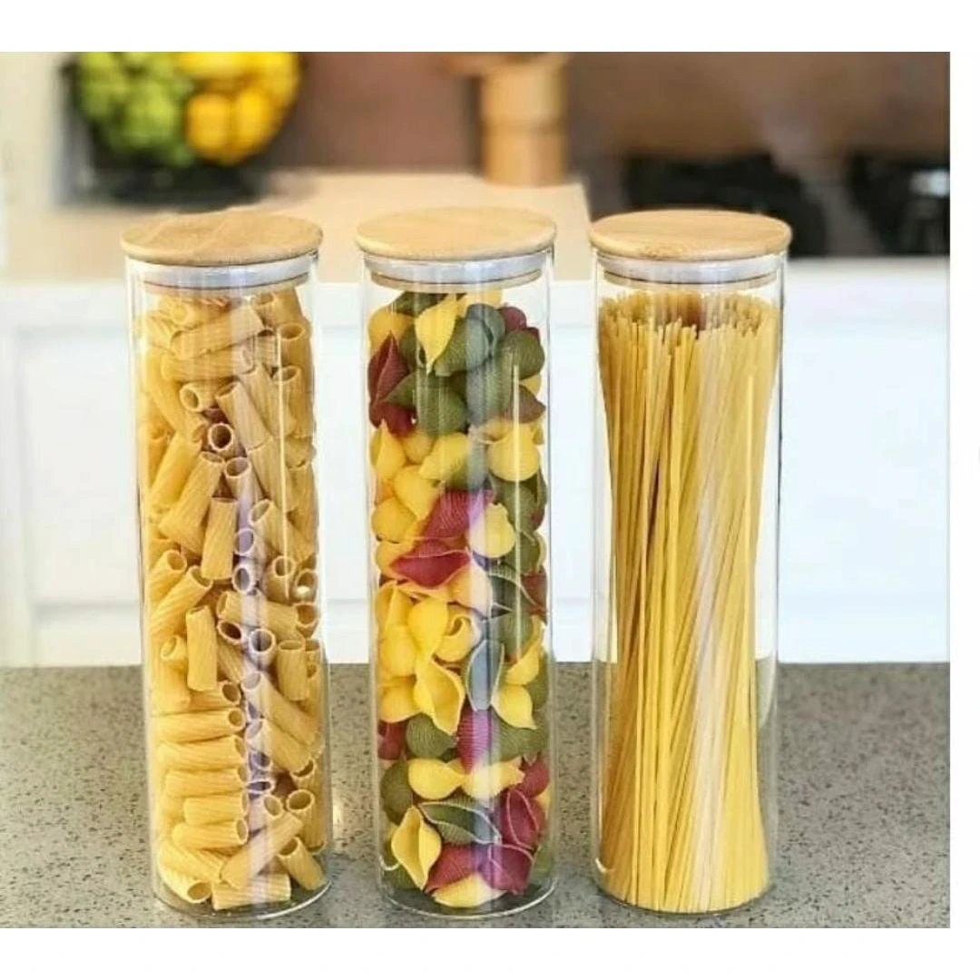 2000ml Glass Spaghetti & Cereal Jar with Airtight Bamboo Lid – Round food storage Food Storage Containers