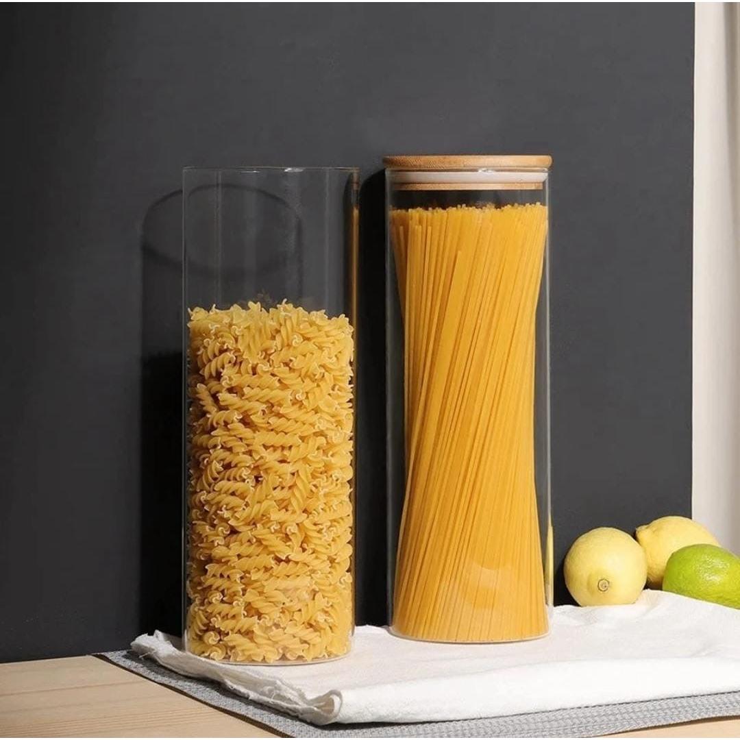 2000ml Glass Spaghetti & Cereal Jar with Airtight Bamboo Lid – Round