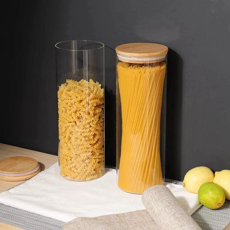 2000ml Glass Spaghetti and Cereal Storage Jar with Bamboo Lid Glass storage jar Food Storage Containers