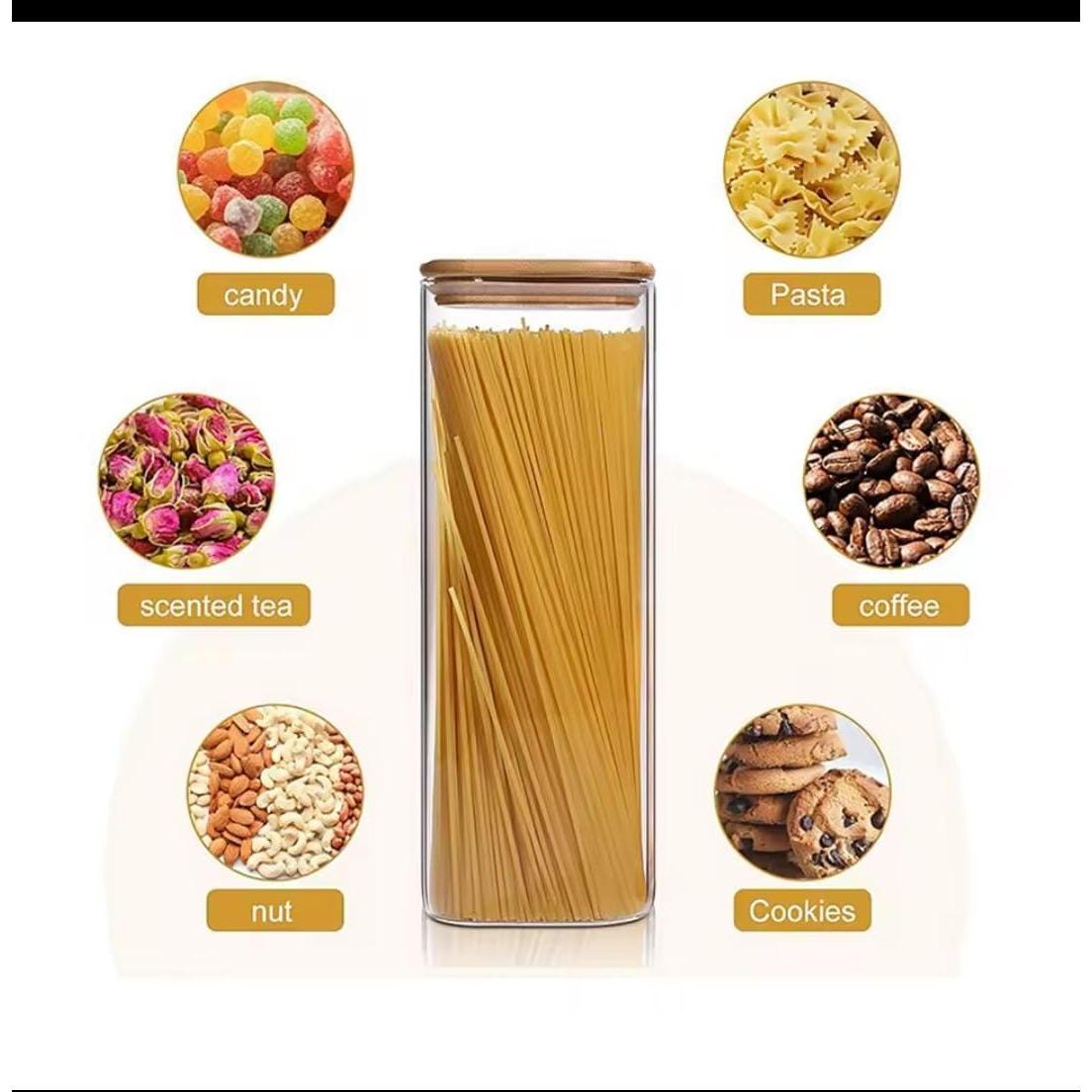 2000ml Rectangular Glass Spaghetti Jar with Bamboo Lid – Airtight Storage