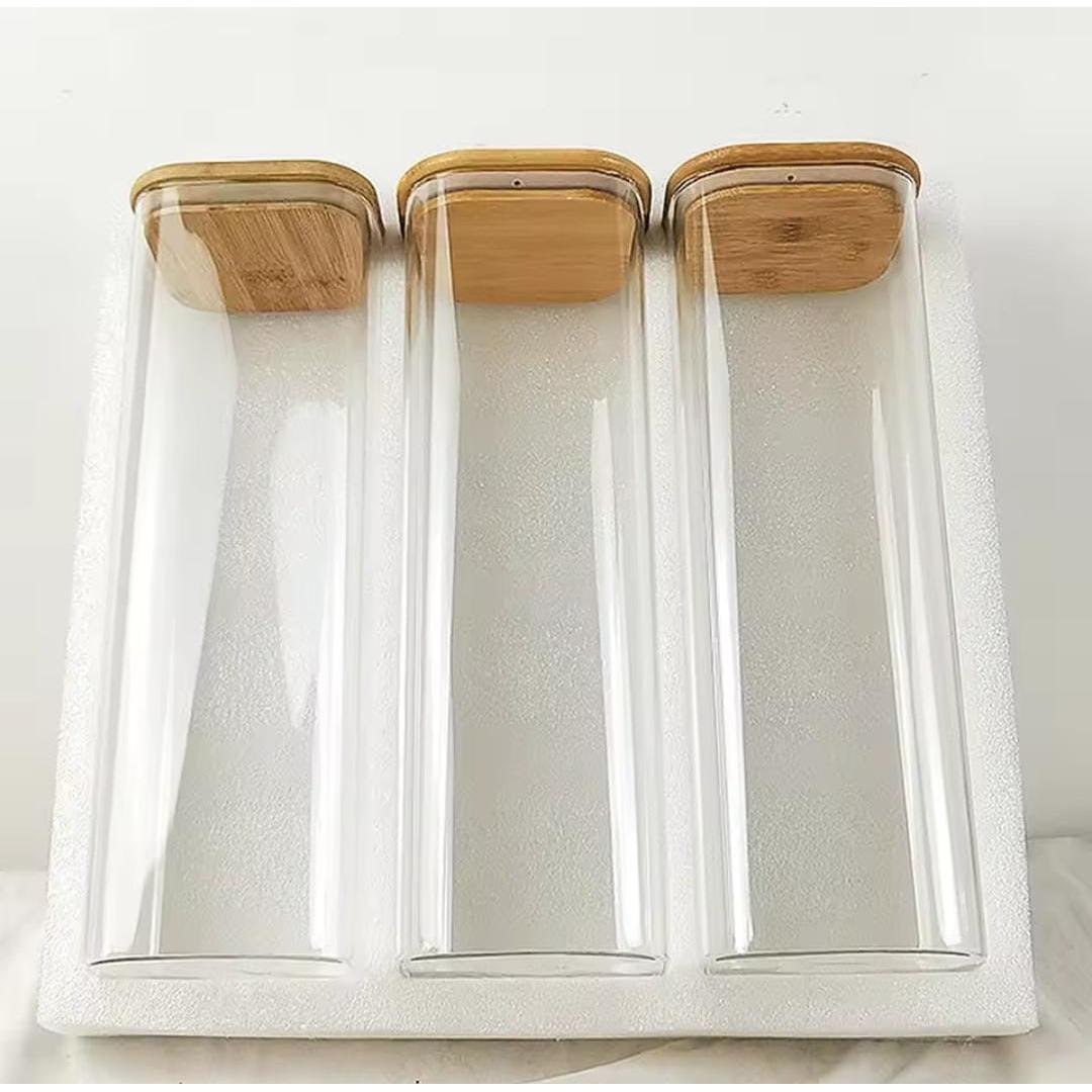 2000ml Rectangular Glass Spaghetti Jar with Bamboo Lid – Airtight Storage