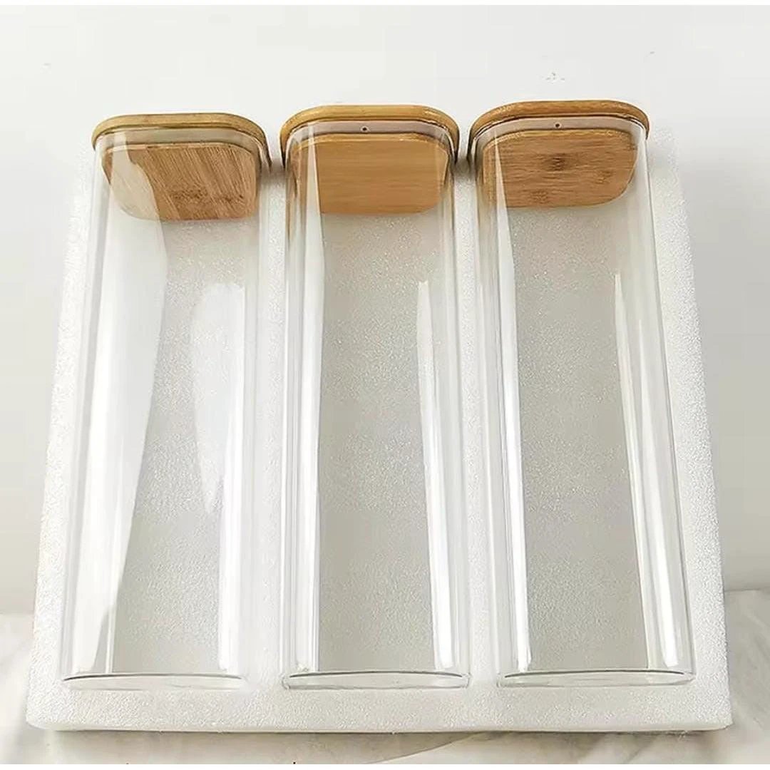 2000ml Rectangular Glass Spaghetti Jar with Bamboo Lid – Airtight Storage food storage Food Storage Containers