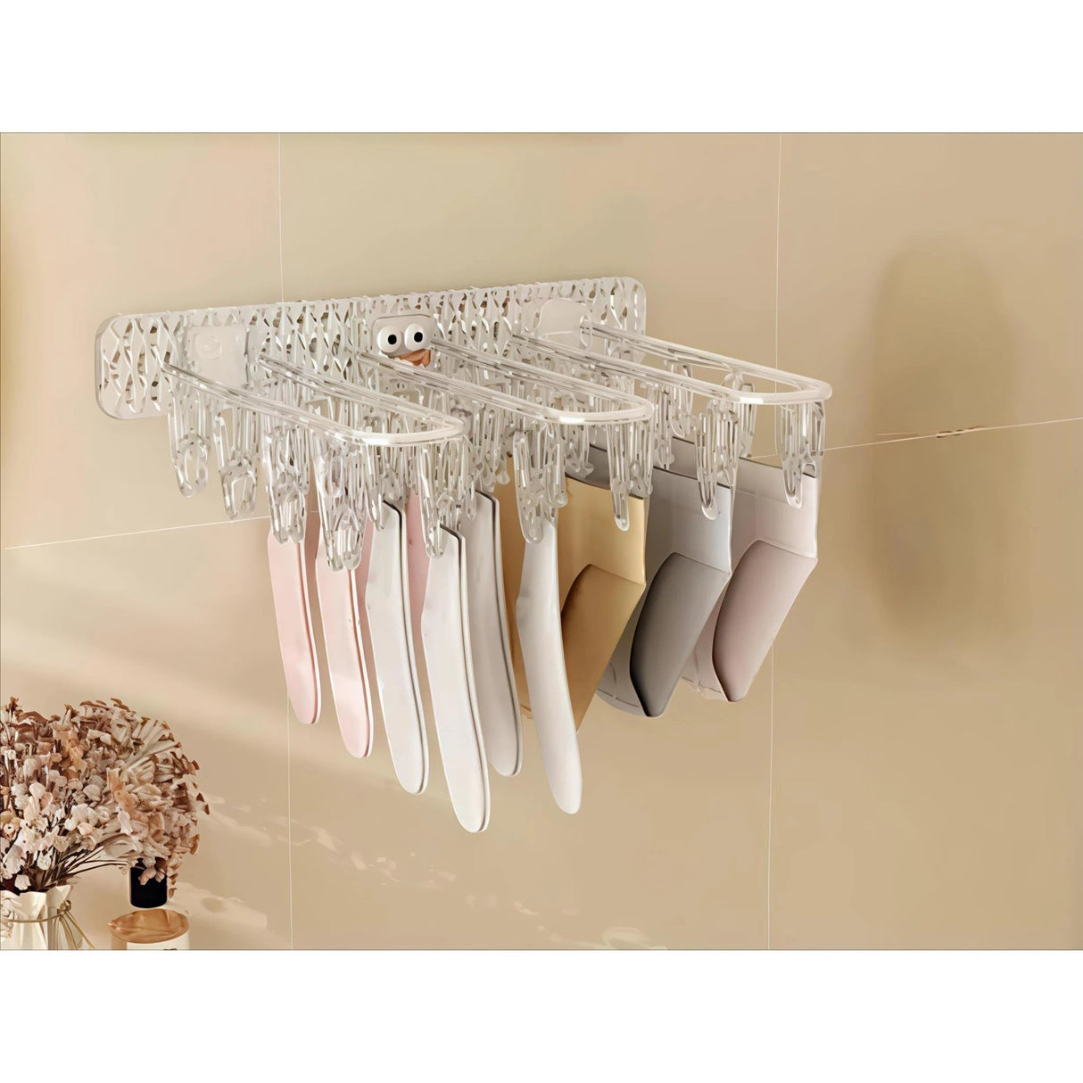 24 Clip Multifunction Wall Folding Cloth Hanger – Windproof Drying Rack for Socks & Baby Clothes Hangers & Hooks Hangers