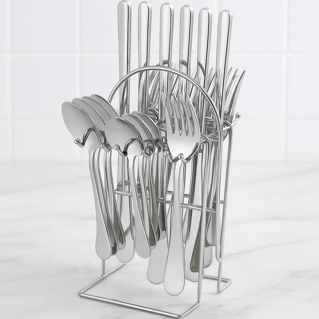 24 Piece Cutlery set with Stand Cutlery holder Flatware Sets
