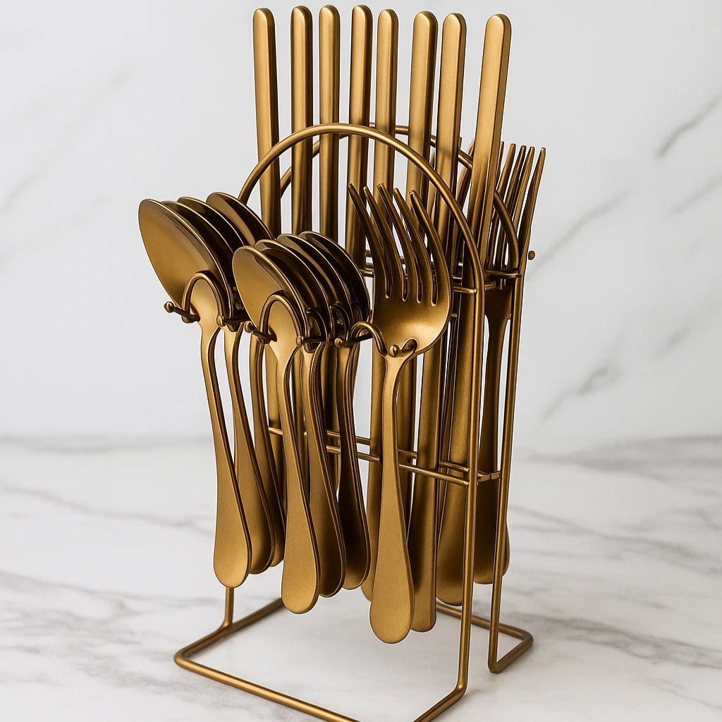 24 Piece Cutlery set with Stand Cutlery holder Flatware Sets