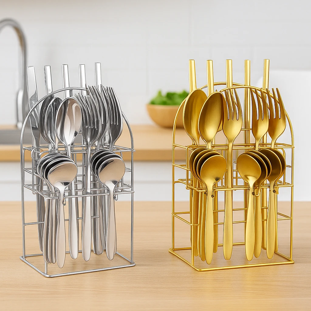 24 Piece Cutlery set with Stand Cutlery holder Flatware Sets