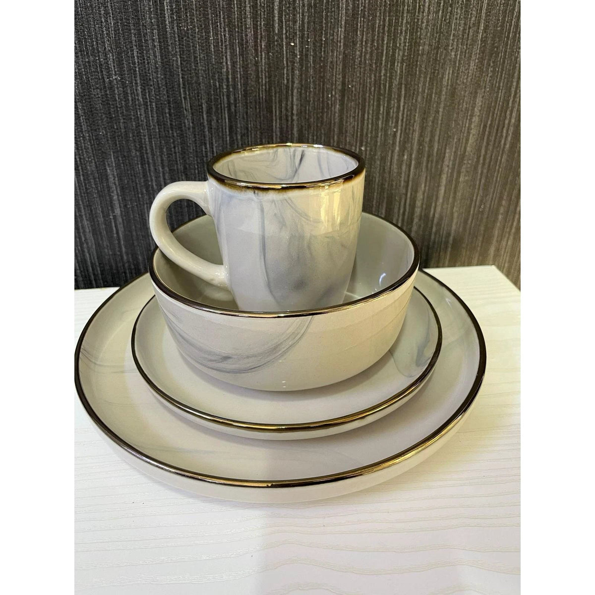 24 Piece Marble Effect Ceramic Dinner Set Plates Bowls Cups & Side Plates Tableware Dinnerware Sets