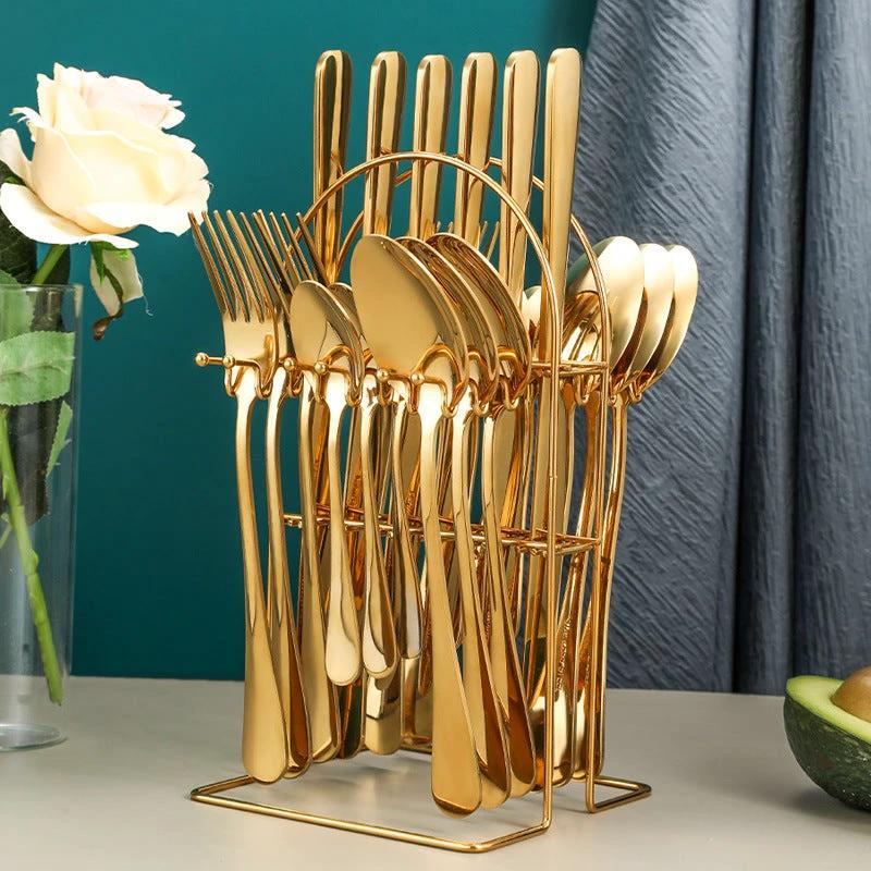 24pcs Gold Cutlery Set – Spoons, Forks and Knives Kitchen Tools&Utensils Kitchen Tools & Utensils