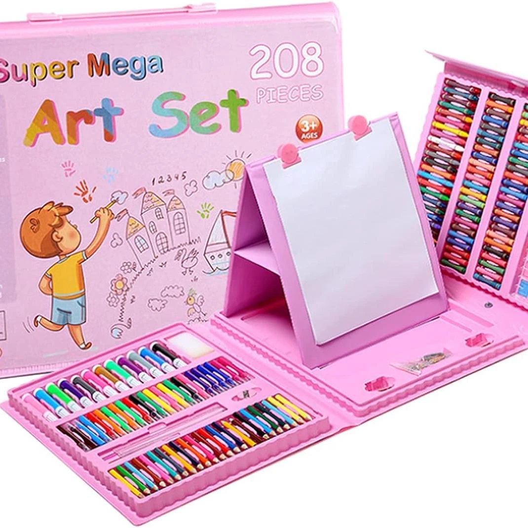 208 PC Art Drawing/Painting Set with Drawing Board - Blue & Pink Arts & Crafts Drawing & Painting Kits