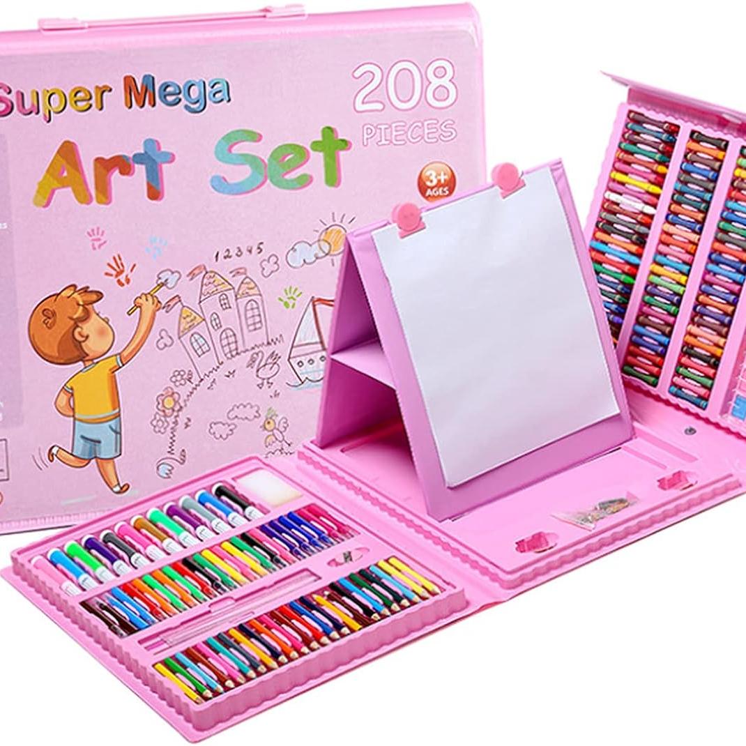 208 PC Art Drawing/Painting Set with Drawing Board - Blue & Pink