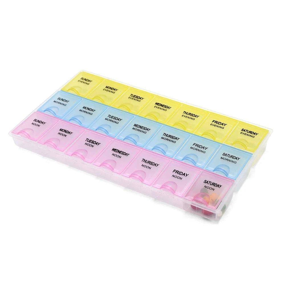 28 Grid Plastic Tablets Organizer Planner | 7 Day Organizer with Snap Lids | Weekly Reminder Health and Wellness Medicine & Drugs