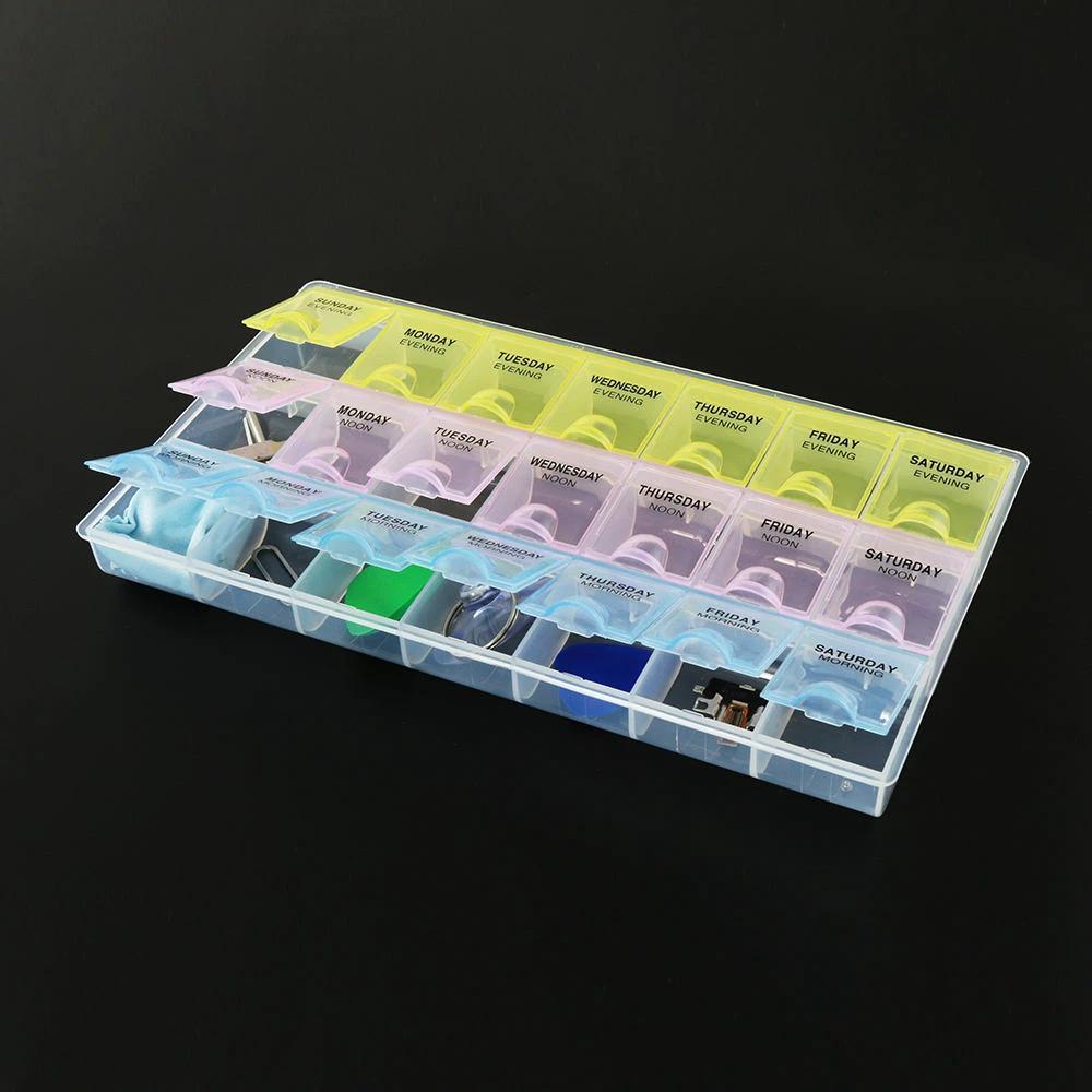 28 Grid Plastic Tablets Organizer Planner | 7 Day Organizer with Snap Lids | Weekly Reminder Health and Wellness Medicine & Drugs