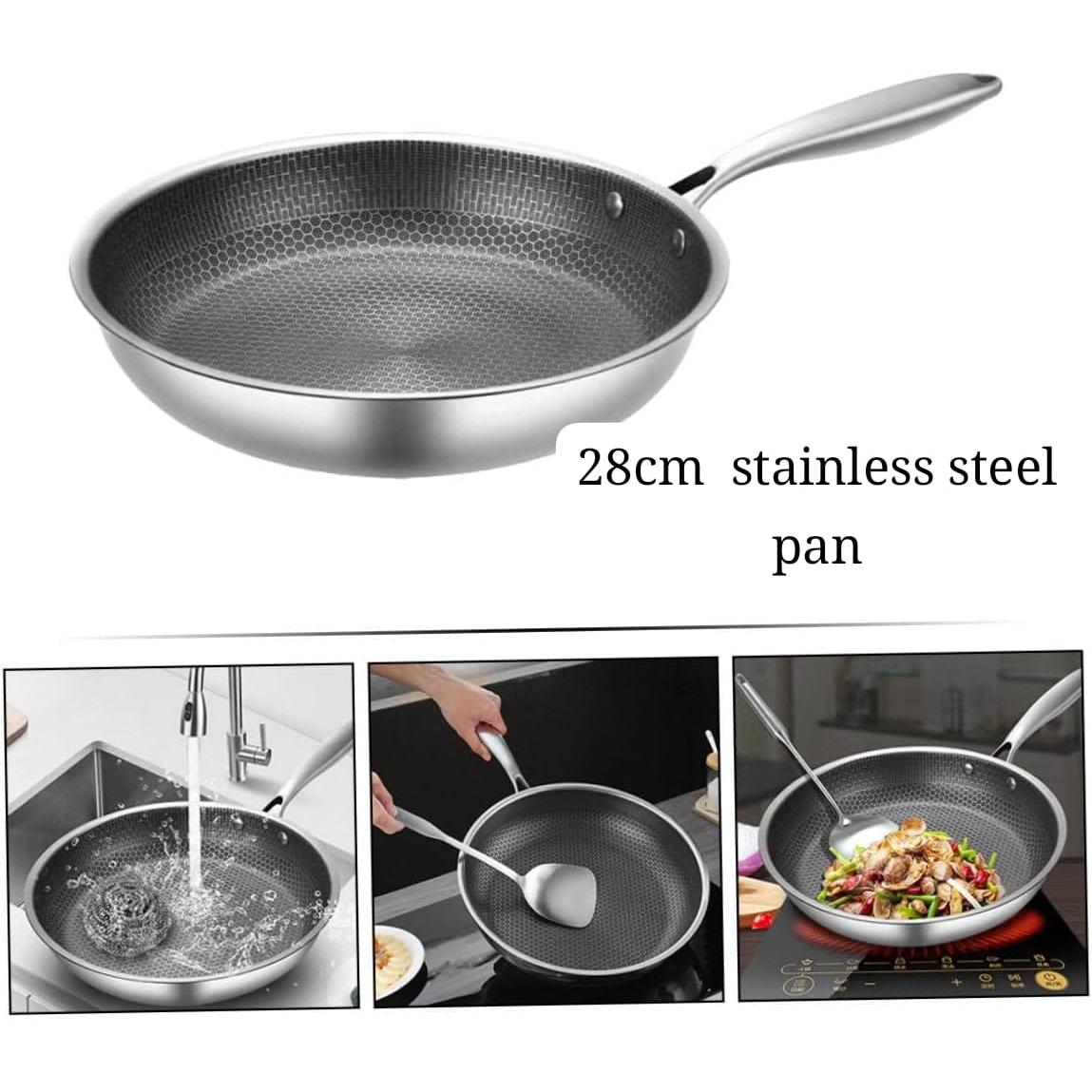 28cm Non Stick Honeycomb Stainless Steel Frying Pan | Scratch Resistant | Comfortable Handle | Oven & Induction Compatible