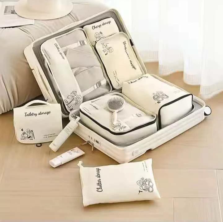 7pcs Luggage Travel Organizers For Suitcase - Cream Oxford Set Travel Accessories Packing Organizers