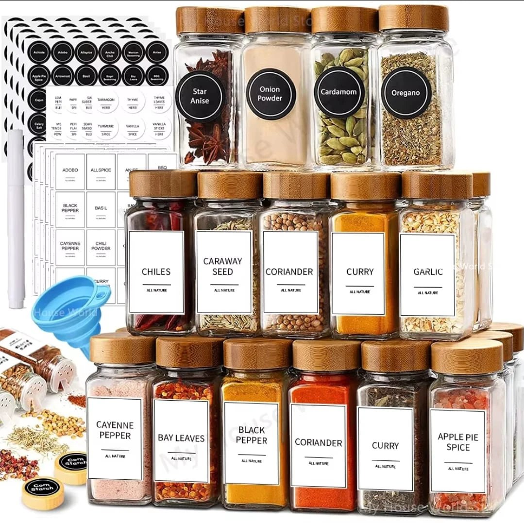 29pcs Glass Storage Jars Set with Bamboo Lids 120ml – Includes Funnel, Labels, Pen & Brush Spice jar Food Storage Containers