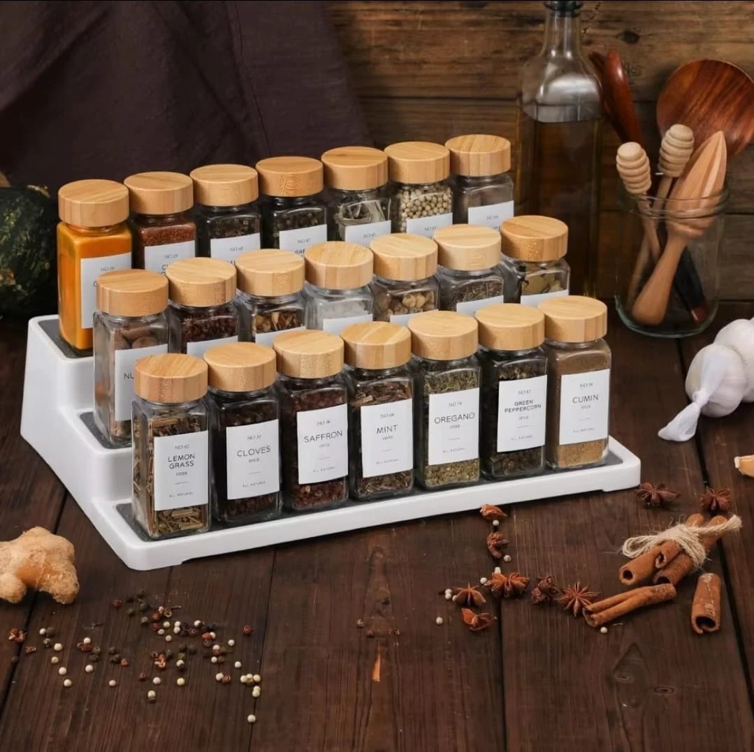 29pcs Glass Storage Jars Set with Bamboo Lids 120ml – Includes Funnel, Labels, Pen & Brush Spice jar Food Storage Containers