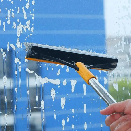 2in1 Scrubbing Brush with Squeegee Rubber Blade Adjustable V-Shaped Bristles for Precise Cleaning