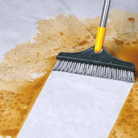 2in1 Scrubbing Brush with Squeegee Rubber Blade Adjustable V-Shaped Bristles for Precise Cleaning