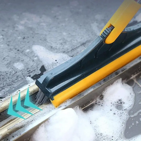 2in1 Scrubbing Brush with Squeegee Rubber Blade Adjustable V-Shaped Bristles for Precise Cleaning