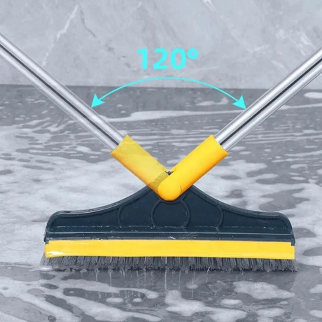 2in1 Scrubbing Brush with Squeegee Rubber Blade Adjustable V-Shaped Bristles for Precise Cleaning