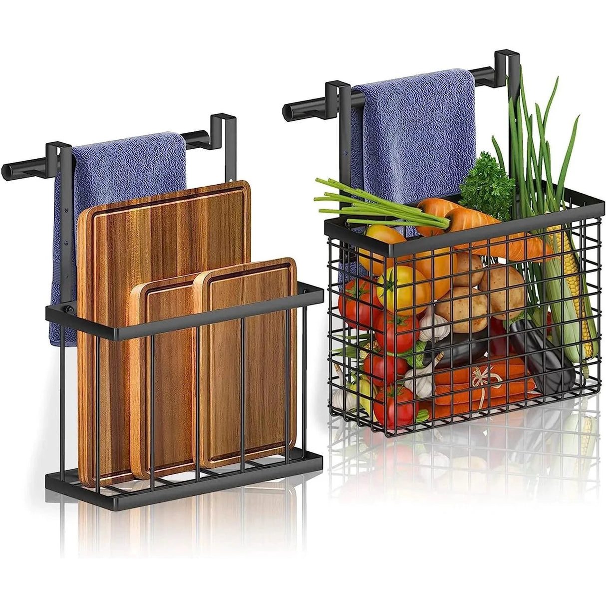 2pc Over the Cabinet Organizer with Towel Bar | Stainless Steel | 28x11.5x3cm (LxWxH) Kitchen Storage Household Storage Caddies