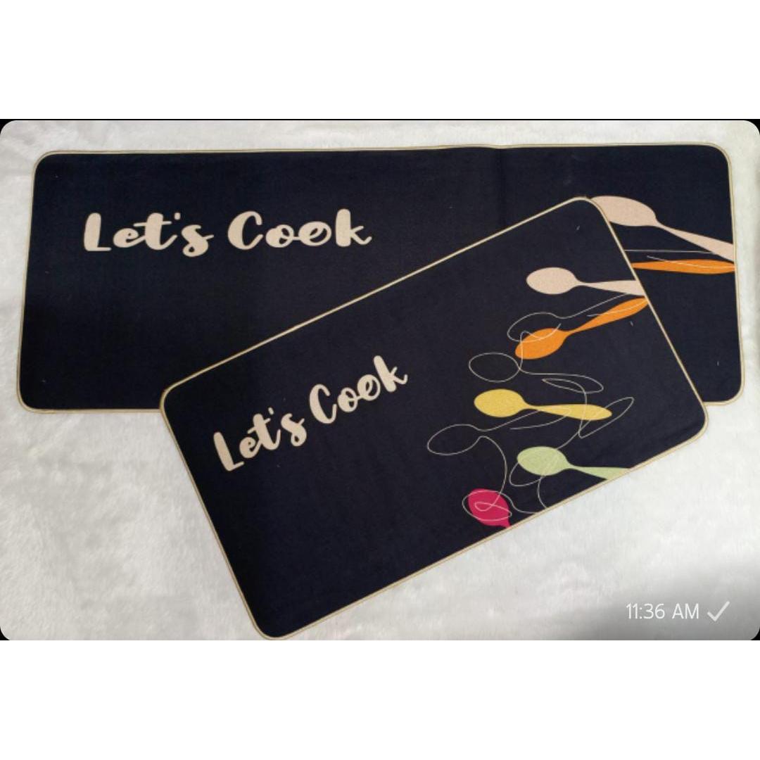 2pcs Rubber Kitchen Mats Set Anti-Slip Waterproof Cushioned