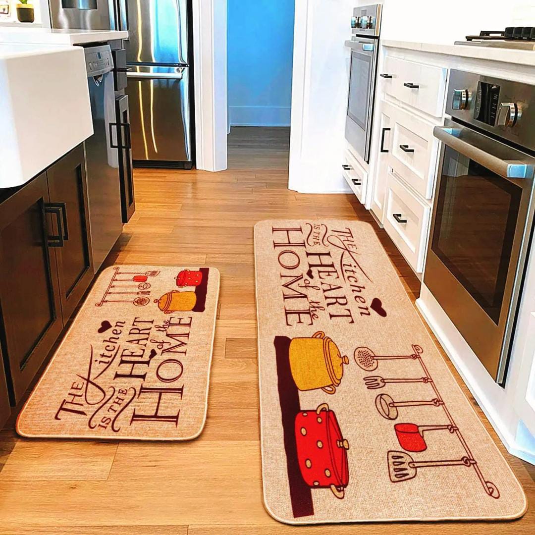 2pcs Rubber Kitchen Mats Set Anti-Slip Waterproof Cushioned