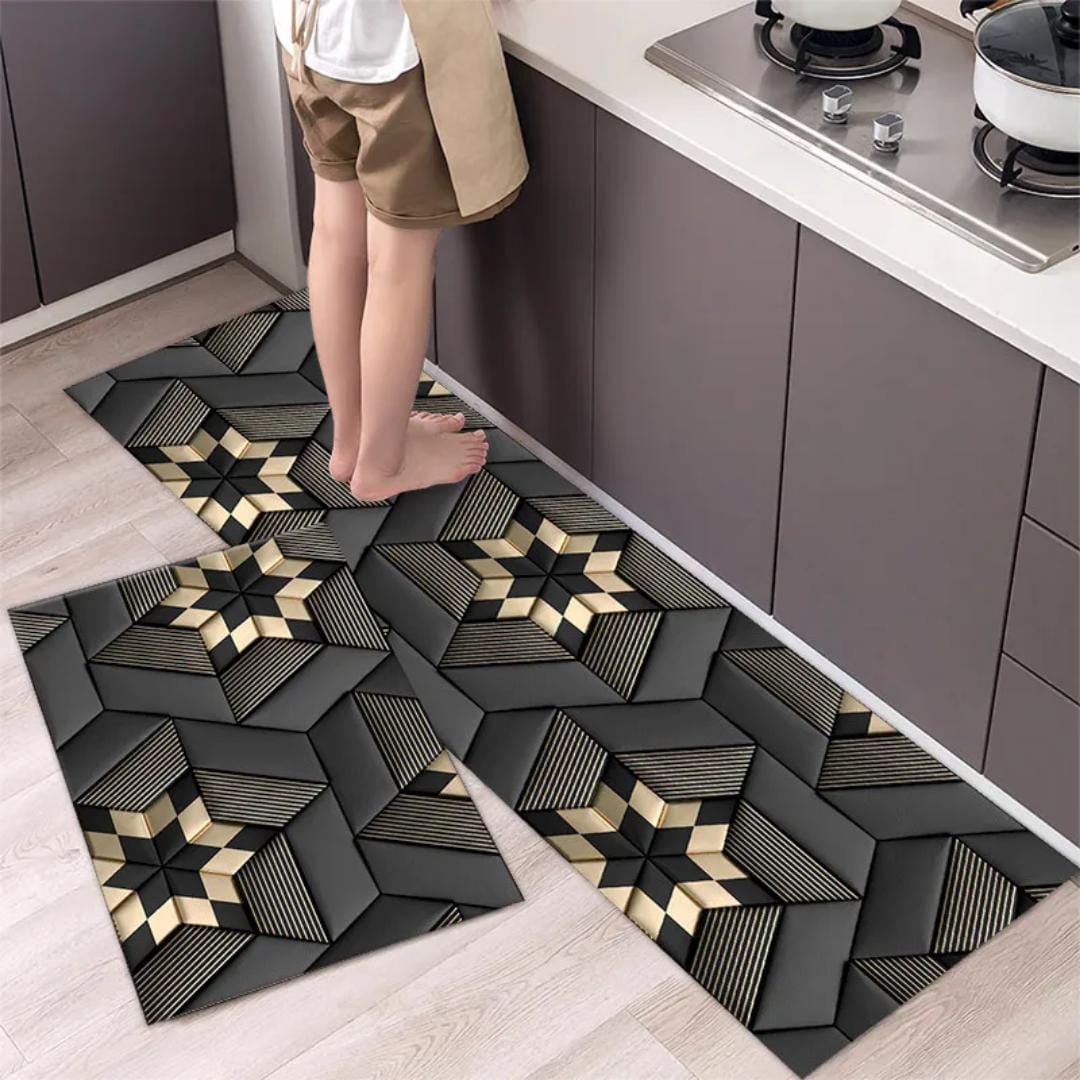 2pcs Rubber Kitchen Mats Set Anti-Slip Waterproof Cushioned