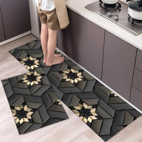 2pcs Rubber Kitchen Mats Set Anti-Slip Waterproof Cushioned