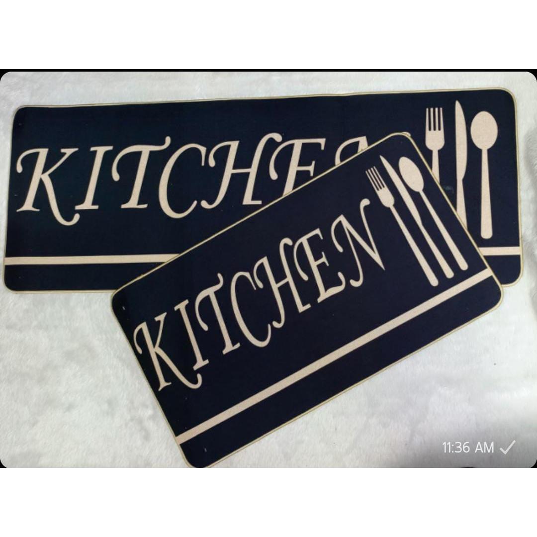 2pcs Rubber Kitchen Mats Set Anti-Slip Waterproof Cushioned