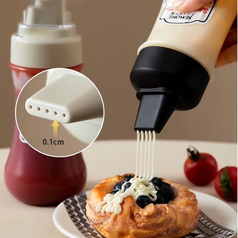 2piece 350ml Five-Hole Sauce Squeeze Bottle – Plastic Ketchup, Honey, and Condiment Dispenser for Kitchen Use