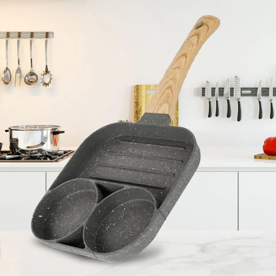 3 & 4 Hole Aluminium Breakfast Pan Nonstick Coating Frying Pan with Anti Scald Handle, Compatible with Gas & Induction Stoves