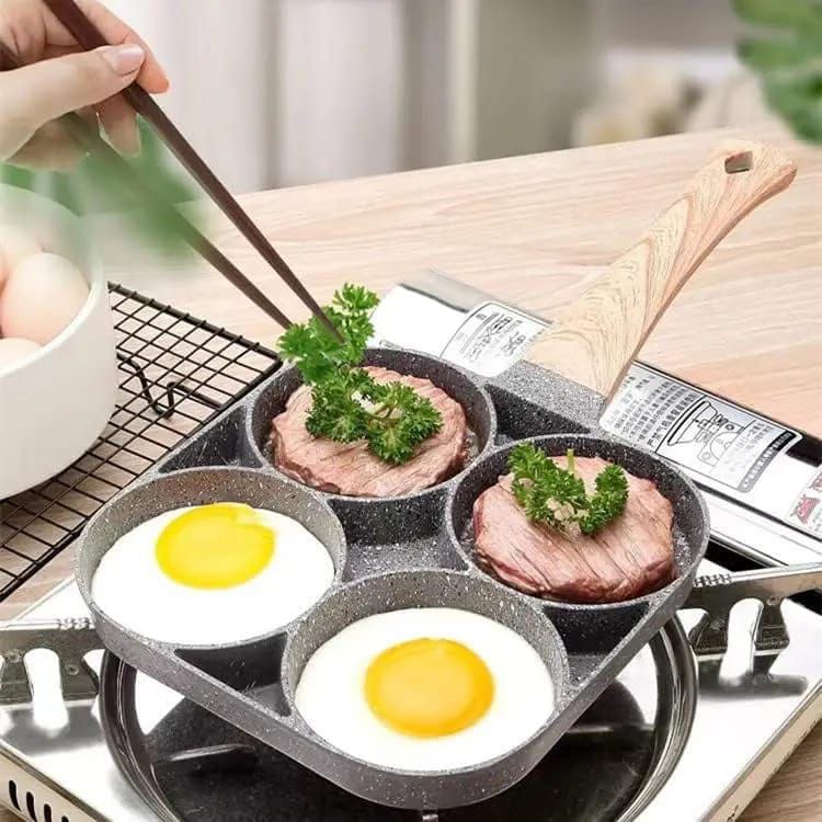 3 & 4 Hole Aluminium Breakfast Pan Nonstick Coating Frying Pan with Anti Scald Handle, Compatible with Gas & Induction Stoves