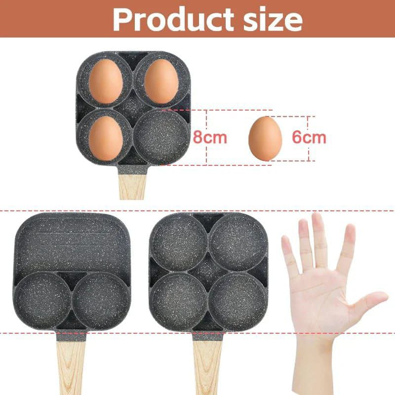 3 & 4 Hole Aluminium Breakfast Pan Nonstick Coating Frying Pan with Anti Scald Handle, Compatible with Gas & Induction Stoves