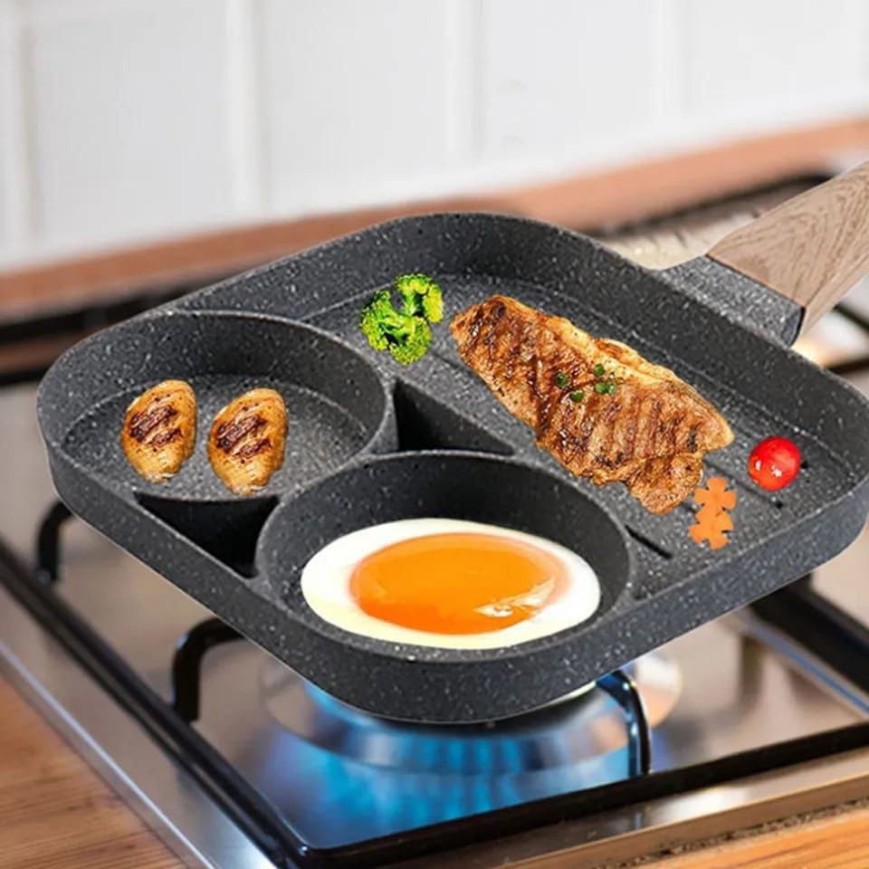 3 & 4 Hole Aluminium Breakfast Pan Nonstick Coating Frying Pan with Anti Scald Handle, Compatible with Gas & Induction Stoves