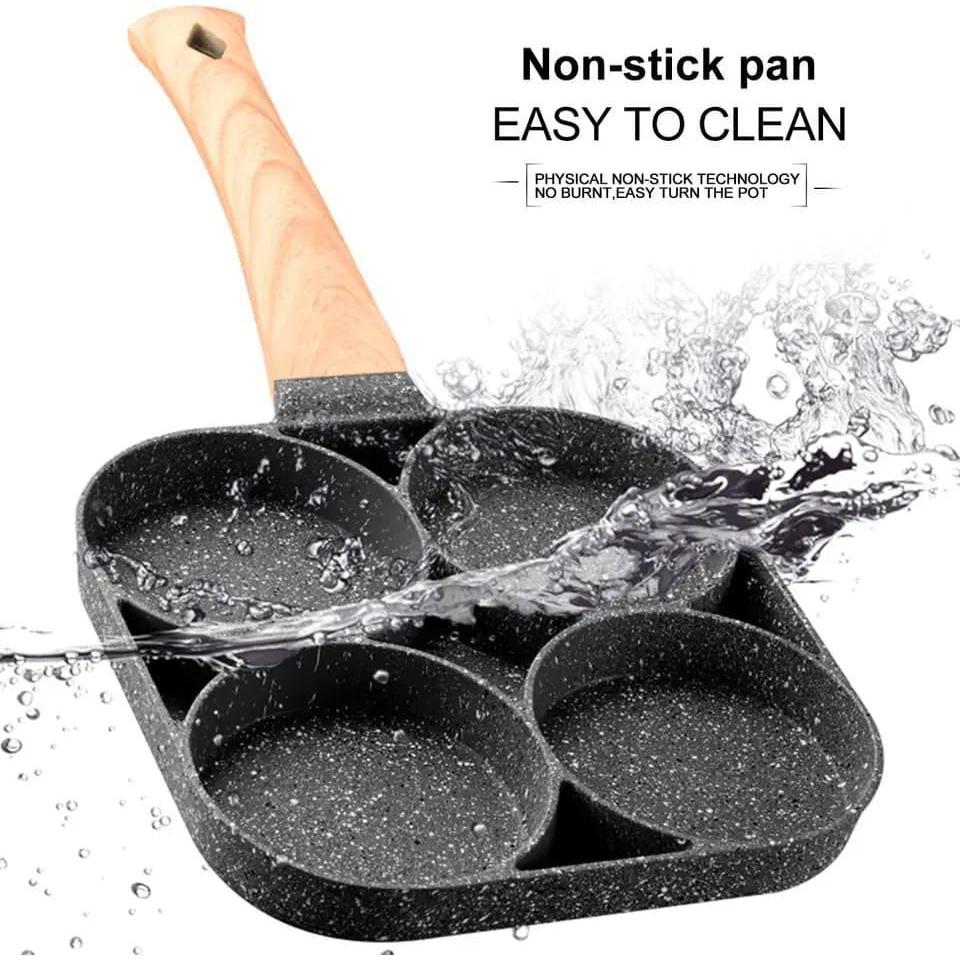 3 & 4 Hole Aluminium Breakfast Pan Nonstick Coating Frying Pan with Anti Scald Handle, Compatible with Gas & Induction Stoves