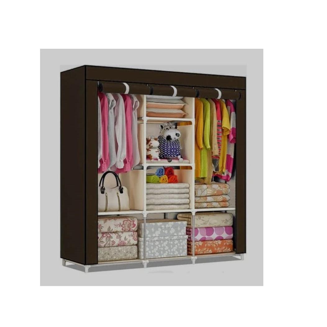 3 Column Wooden Wardrobes | Portable Non Woven Fabric Assemble Wardrobe with Steel Frame | 3 Door Moisture Proof Thickened Bedroom Wardrobe