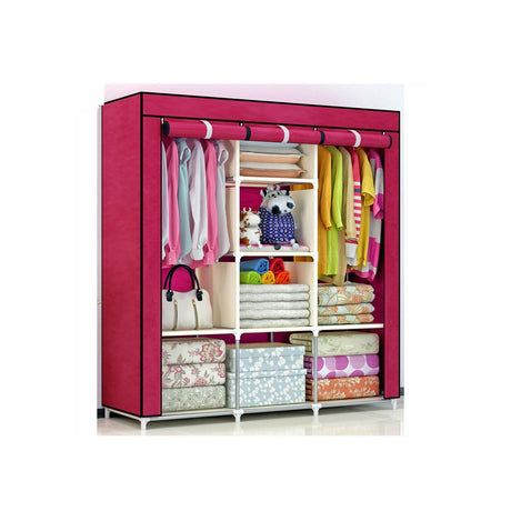 3 Column Wooden Wardrobes | Portable Non Woven Fabric Assemble Wardrobe with Steel Frame | 3 Door Moisture Proof Thickened Bedroom Wardrobe