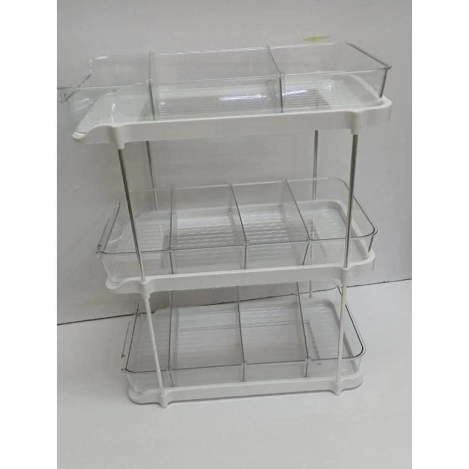 3 Layer Multifunctional Storage Rack with Clear Acrylic Trays and Metal Stand Kitchen Storage Racks Storage & Organization