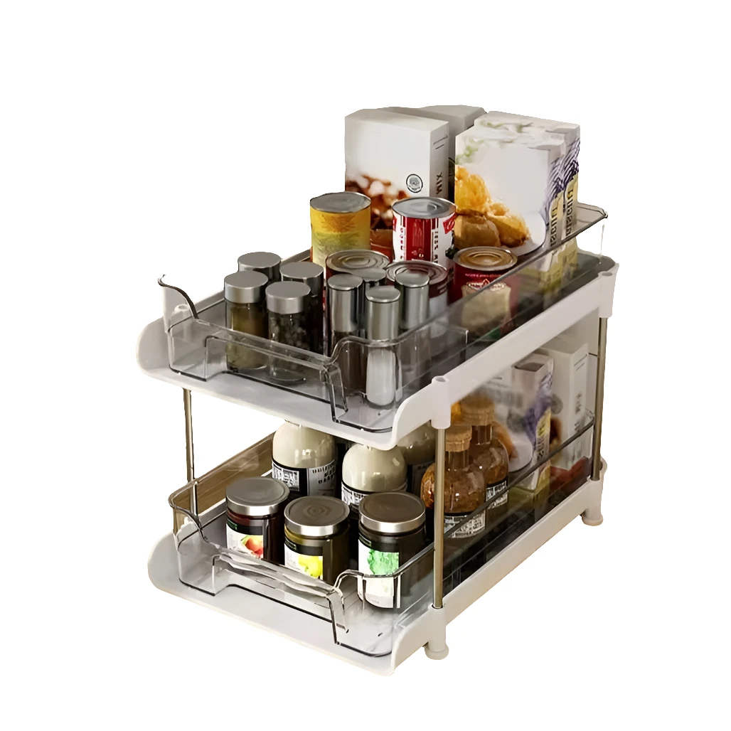3 Layer Multifunctional Storage Rack with Clear Acrylic Trays and Metal Stand Kitchen Storage Racks Storage & Organization